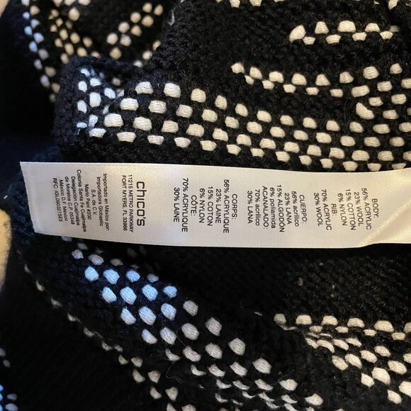 Chicos Womens Black & White Striped Knit Cropped Sleeve Cardigan Sweater Size 1 - Picture 7 of 7